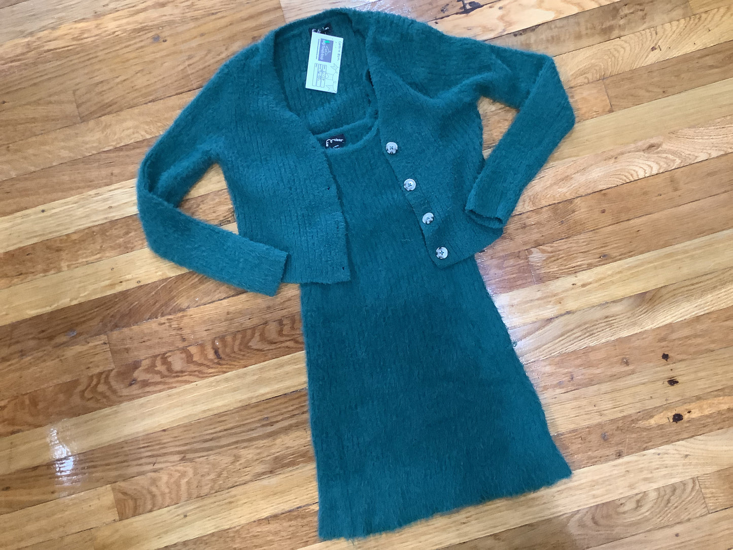 Girl’s 10/12 Fuzzy Green Cardi & Dress Set