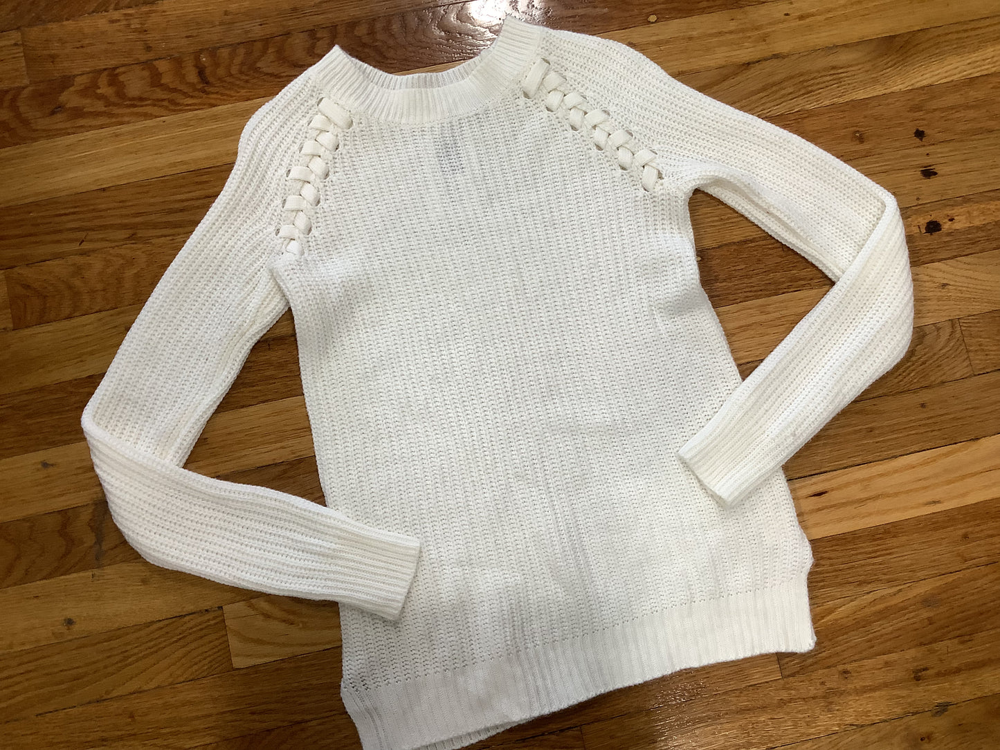 Women’s Small White Knit Sweater with Detail
