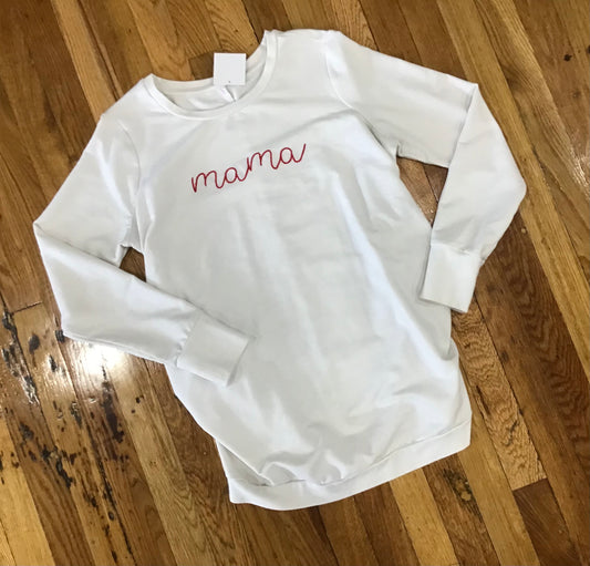 Med. Maternity Sweatshirt, White “mama”